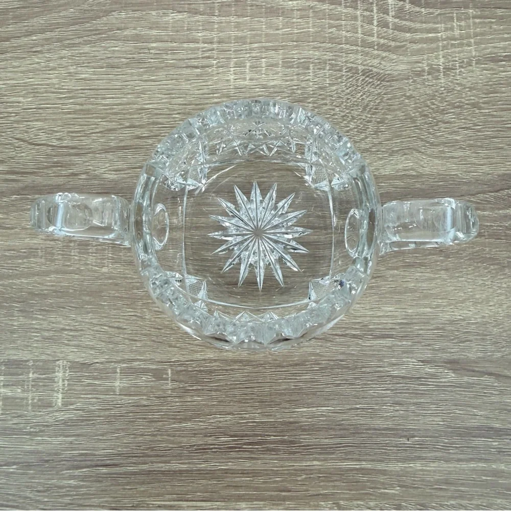 Antique American Brilliant Period Cut Glass Sugar Bowl Hobstar Sawtooth Crystal